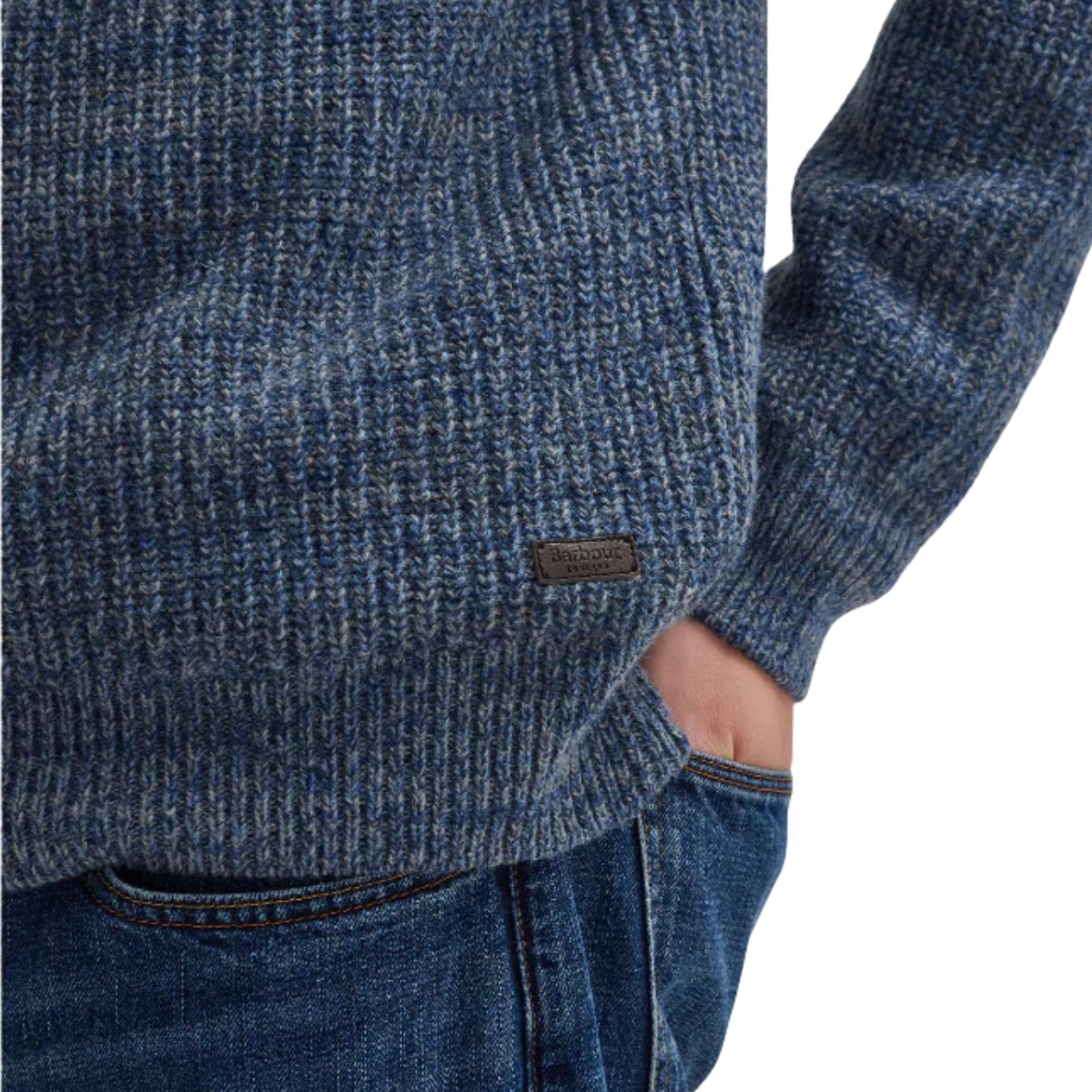 Barbour Horseford Crew Neck Jumper River Blue, Pullover aus hochwertiger Lammwolle Barbour Horseford Crew Neck Jumper River Blue, Pullover aus hochwertiger Lammwolle