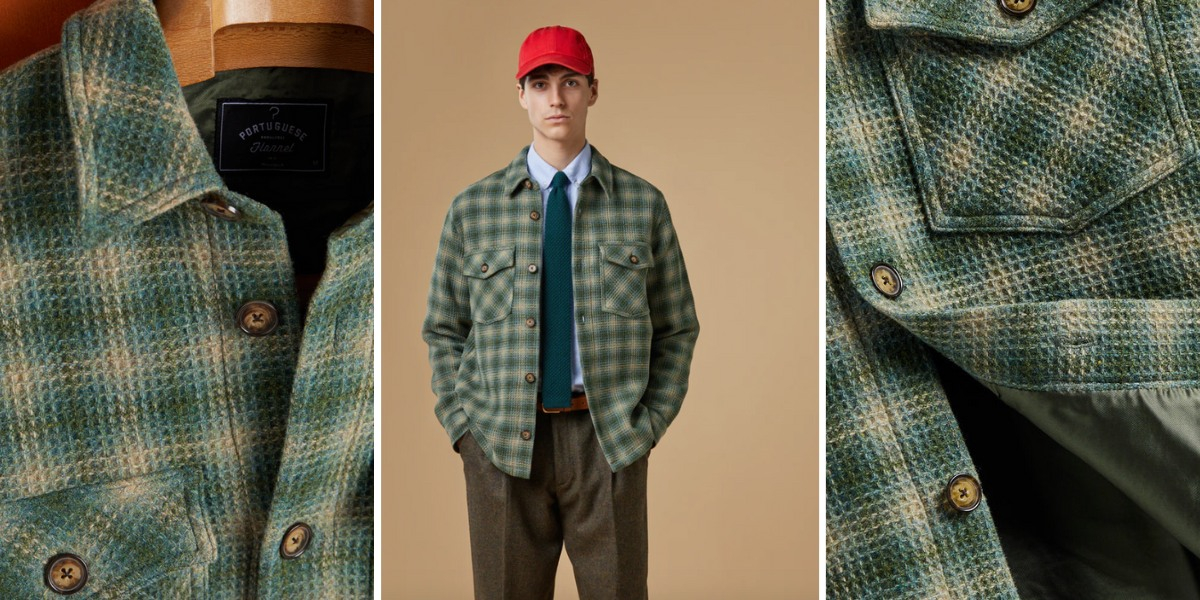 Portuguese Flannel Waffle Overshirt in Green, hergestellt von Handwerksmeistern in den alten Städten Nordportugals Portuguese Flannel Waffle Overshirt in Green, hergestellt von Handwerksmeistern in den alten Städten Nordportugals