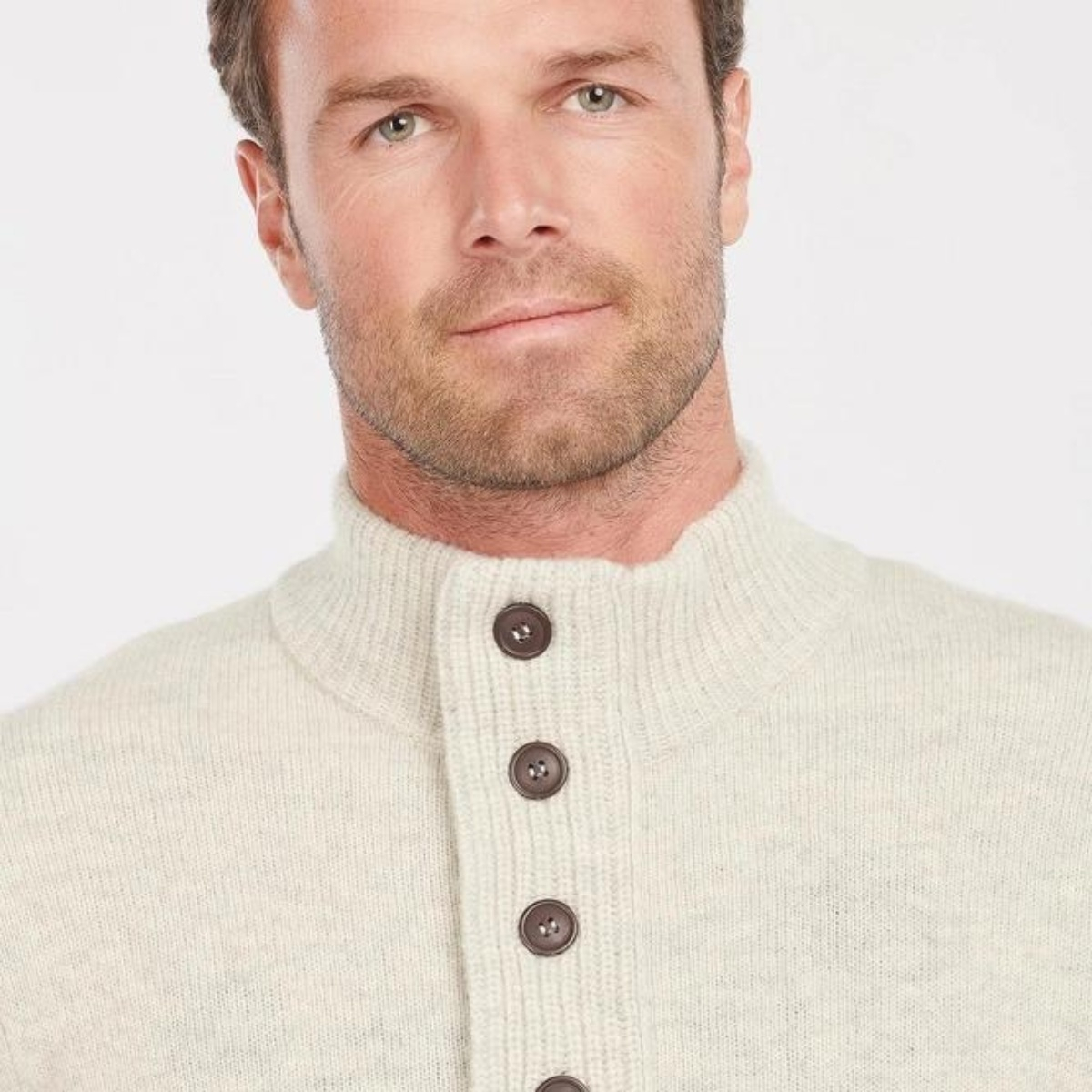 Barbour Patch Half Button Lambswool Sweater Pearl 100 Lammwolle