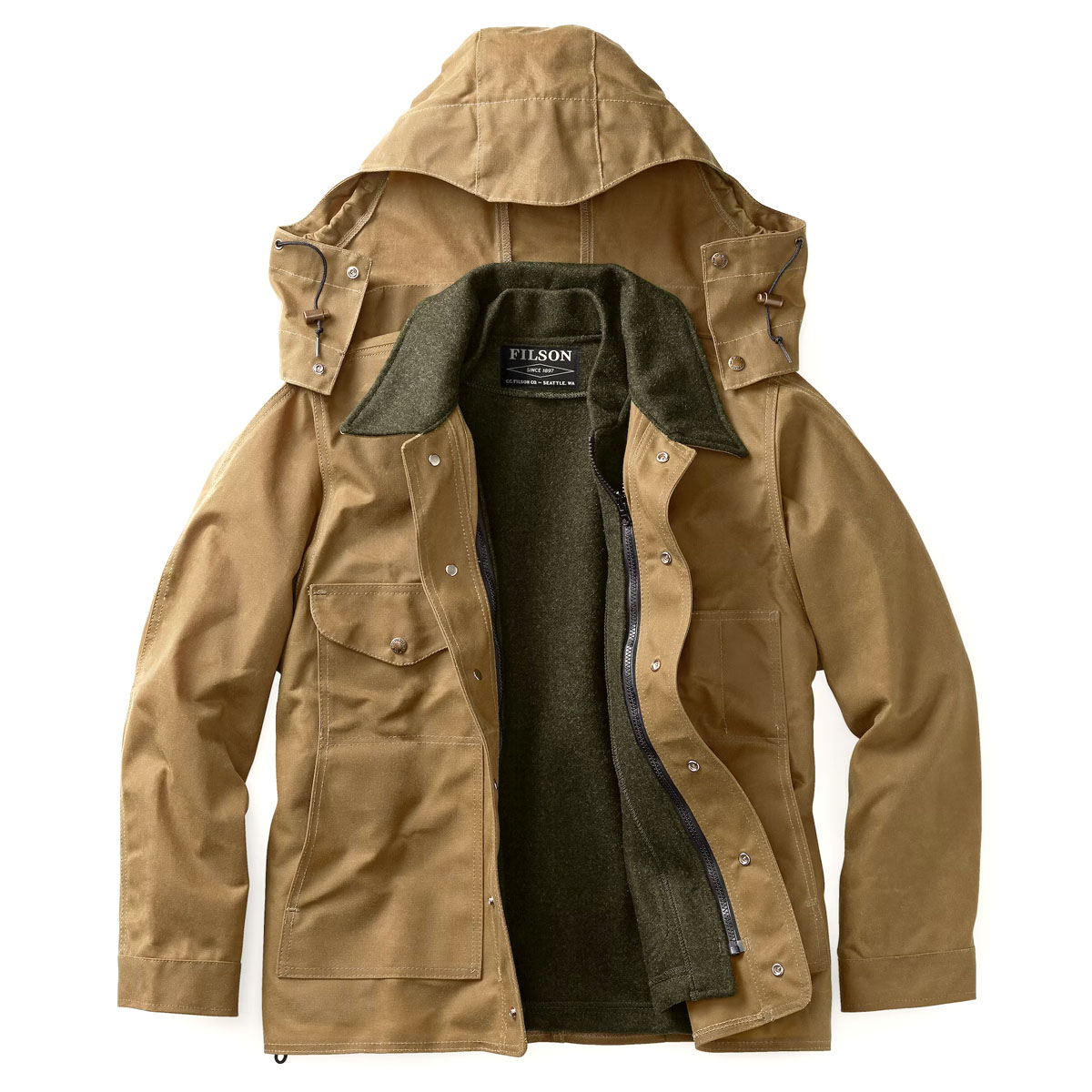 Filson Mackinaw Wool Vest Liner Forest Green, strapazierfähige, natürlich regenabweisende Weste