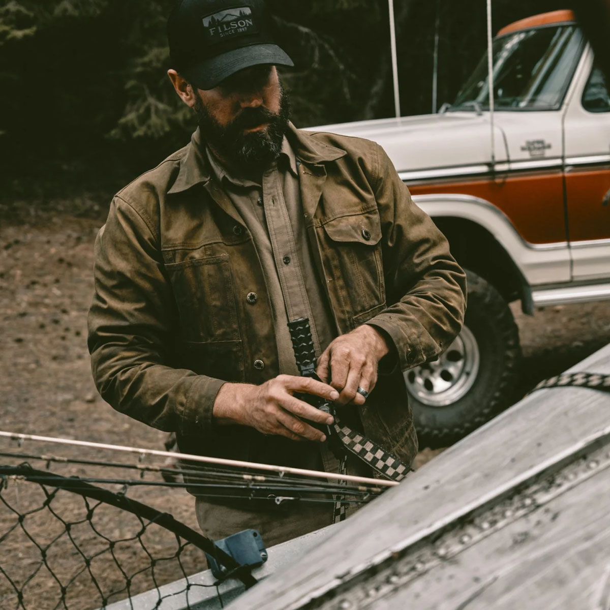 Filson Tin Cloth Short Lined Cruiser Jacket Dark Tan ideale