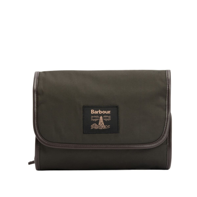 Barbour Leather Wash Bag Dark Brown