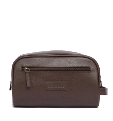 Barbour Leather Wash Bag Dark Brown