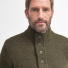 Barbour Patch Half Button Lambswool Sweater Seaweed - Collar closed