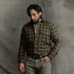 Filson Alaskan Guide Shirt Light Brown/Peat/Multi Plaid front wearing 