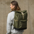 Filson All-Weather Backpack Olive/Black/Covert wearing on back side