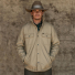 Filson Fleece Lined Jac-Shirt Gray Khaki wearing with hat