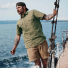 Filson Oakville Canvas Shorts Slate Olive lifestyle on a boat