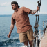 Filson Oakville Canvas Shorts Slate Olive lifestyle on a boat