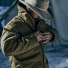 Filson Tin Cloth Insulated Packer Coat Dark Tan lifestyle-in-cold-weather