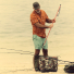 Filson Washed Short Sleeve Cloth Shirt Bourbon/Knots fishing on the beach