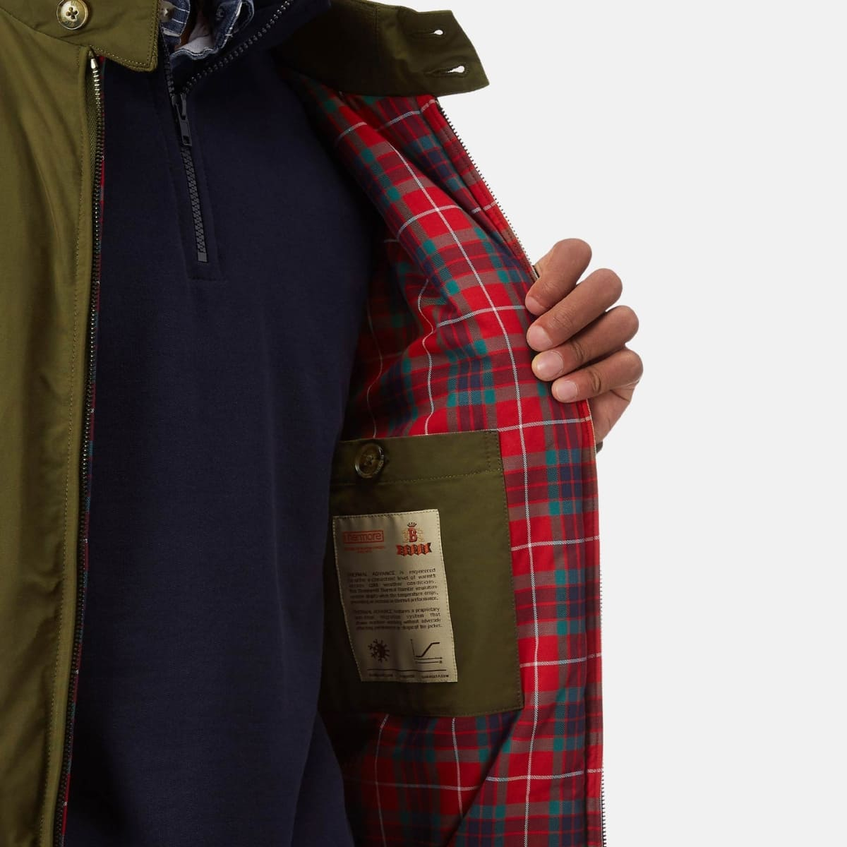 Baracuta G9 Thermal Harrington Jacket Beech, eine ikonische Jacke, die sowohl casual als auch smart-casual Looks perfekt erg&auml;nzt.