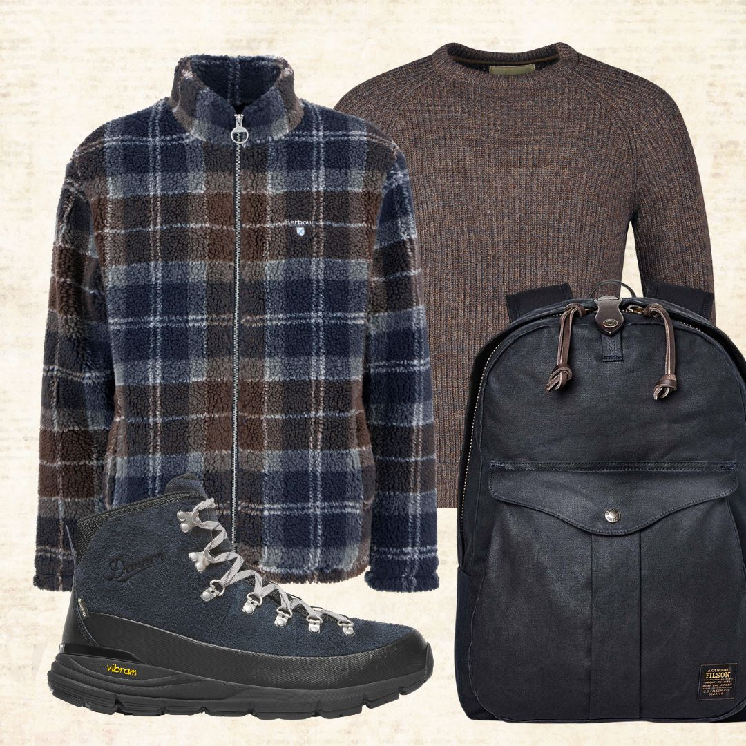 Barbour Fleece Zip Through Jacket Midnight Oak, Danner Schuhe, Astorflex Boots, Filson backpack