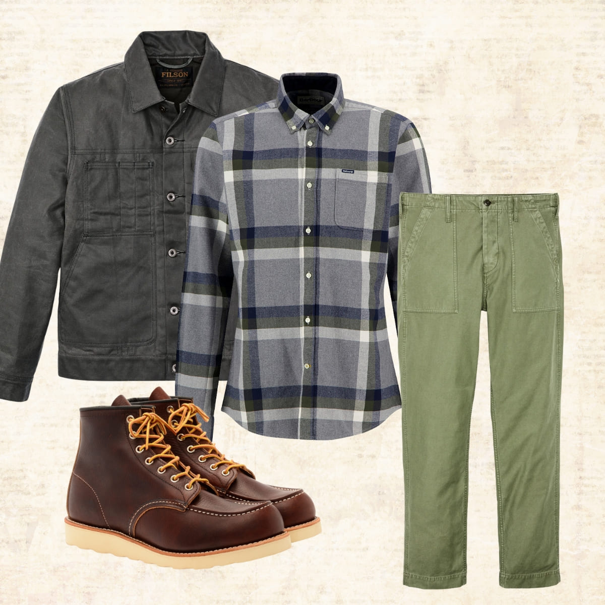 Barbour Folley Tailored Checked Shirt Light Grey Marl, ein Winterhemd, perfekt kombinierbar mit Filson-Jacke und Red Wing-Schuhen