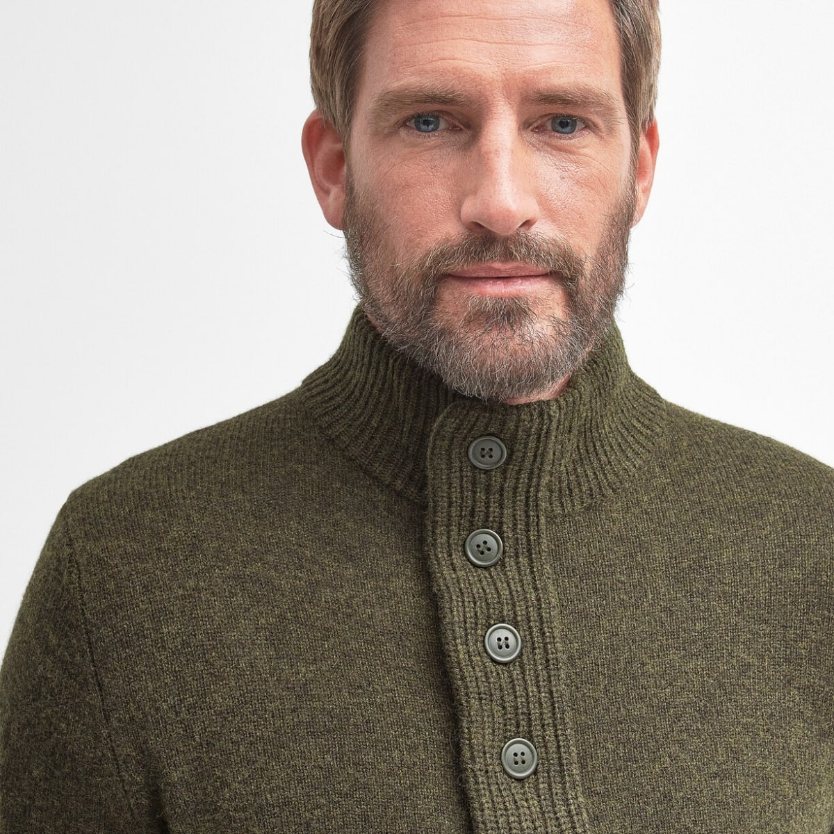 Barbour Patch Half Button Lambswool Sweater Seaweed, Classic Tartan make this sweater stand out from the crowd