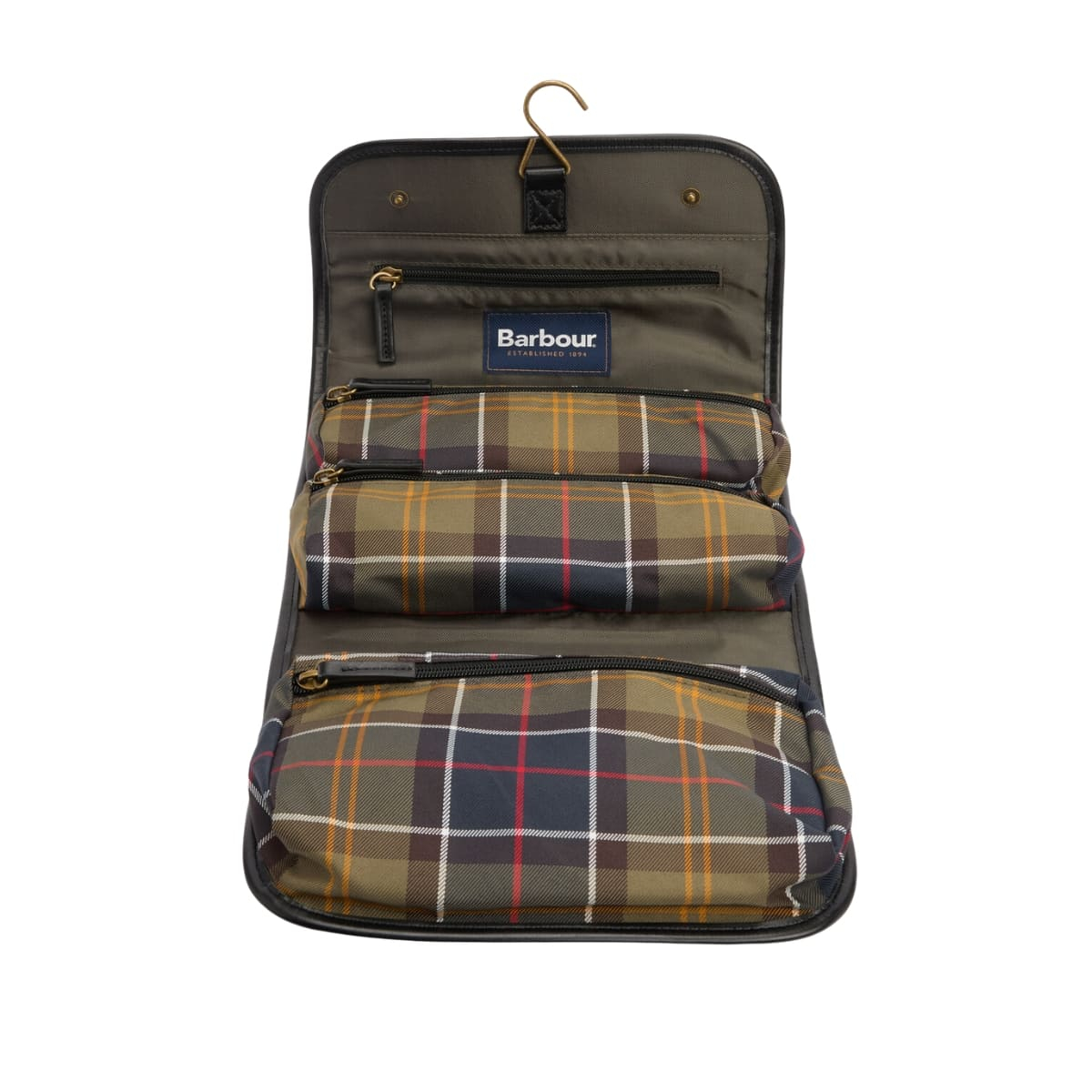 Barbour Tartan Hanging Washbag Classic/Beacon, luxuri&ouml;ses Leder, stilvolles Design, perfekt f&uuml;r organisiertes Reisen