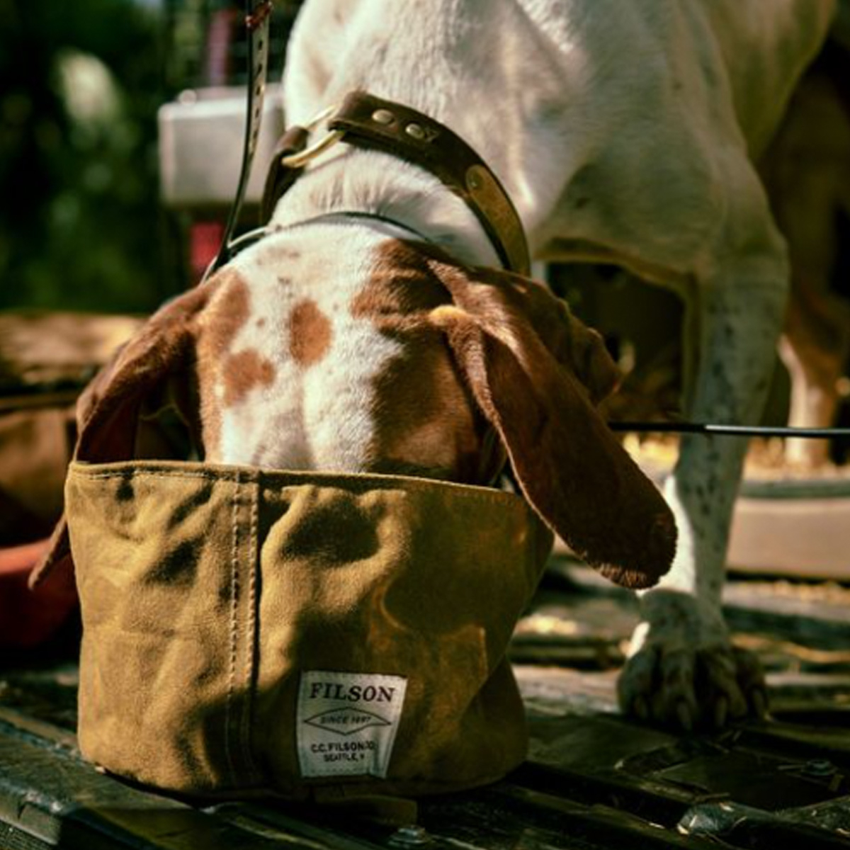 Filson Dog Bowl Dark Tan, zusammenklappbarer Reisenapf für Hunde, die unterwegs sind