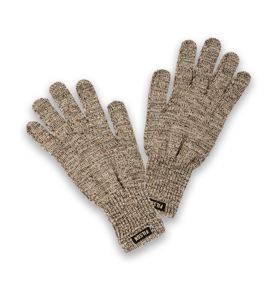 Filson Full Fingers Knit Gloves Root Heather, Handschuhe aus Ragg-Wolle, die sowohl im trockenen als auch im nassen Zustand isolieren. 