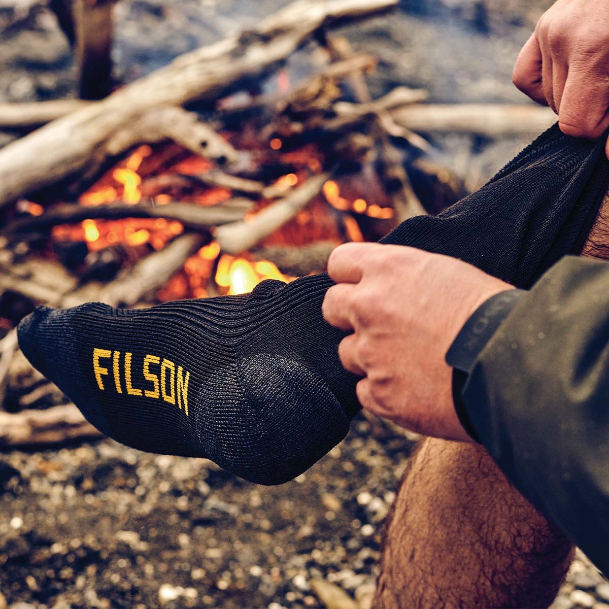 Filson Midweight Technical Boot Socks, sind schnelltrocknend und feuchtigkeitsableitend.