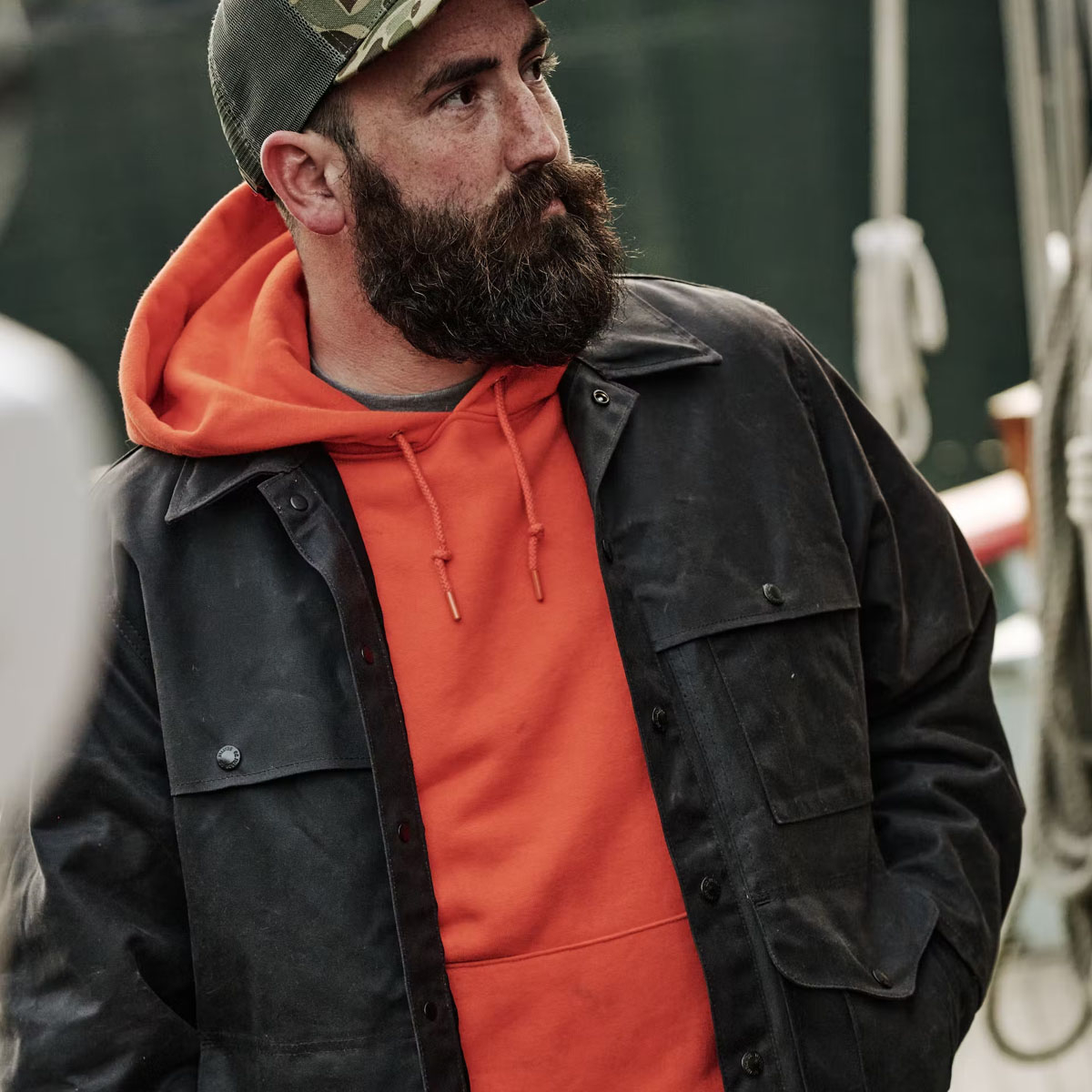 Filson Lined Tin Cloth Cruiser Jacket Cinder, ideale Arbeitsjacke für kaltes, nasses Wetter, die ultimative Jacke für harte Arbeit