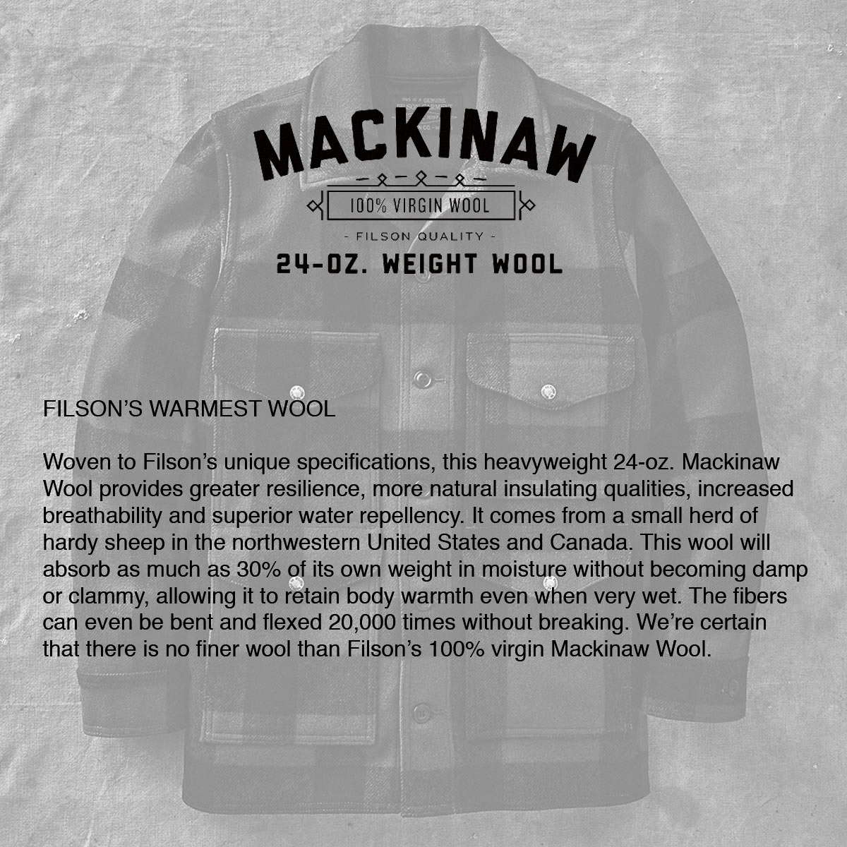 Filson Mackinaw Wool Cruiser Jacket Dark Navy, für Komfort, natürliche Wasserabweisung und isolierende Wärme bei jedem Wetter.