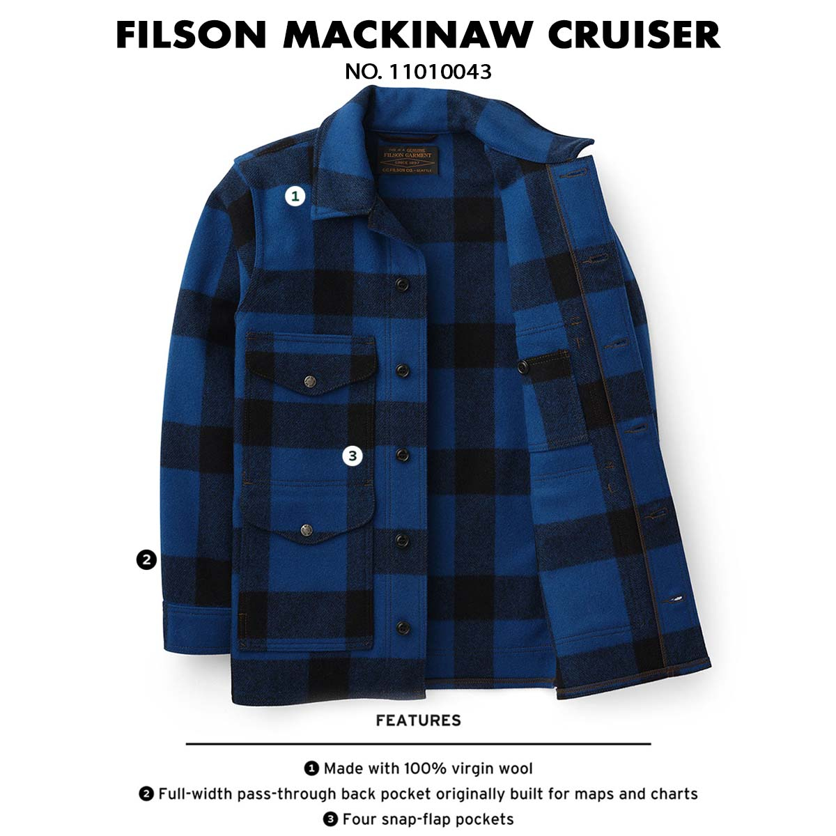 Filson Mackinaw Cruiser Jacket Cobalt Black