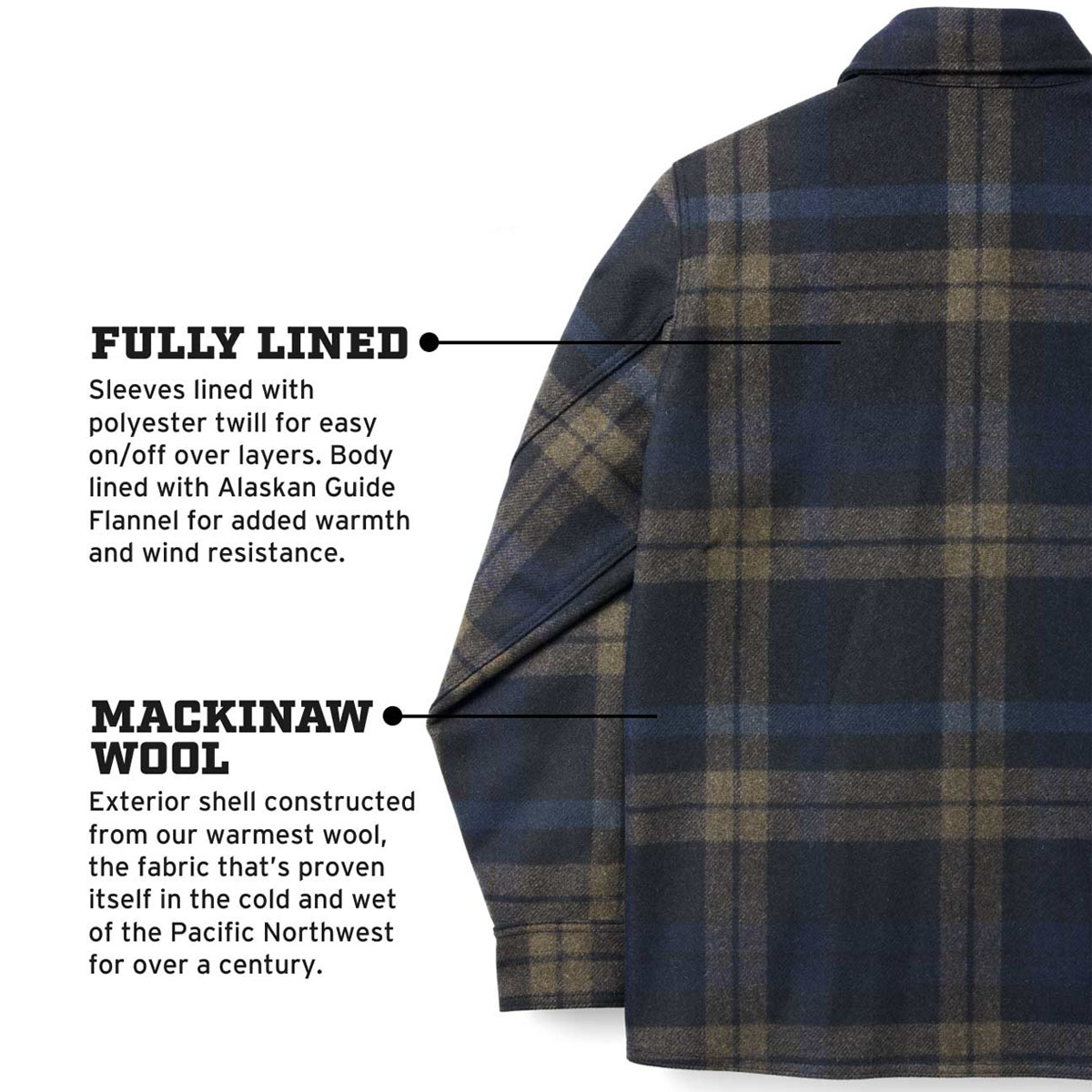 Filson Mackinaw Jac Shirt Black/Olive/Navy, Eigenschaften