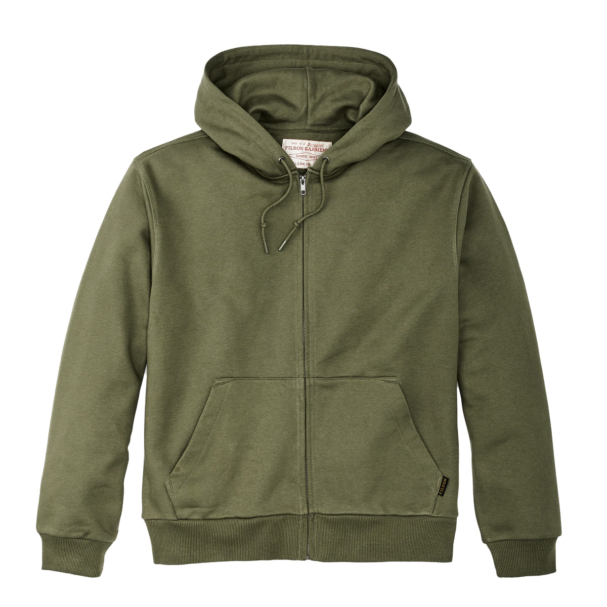 Filson Prospector Full Zip Hoodie Olive Drab, warmer Pullover für kühle Tage und Abende