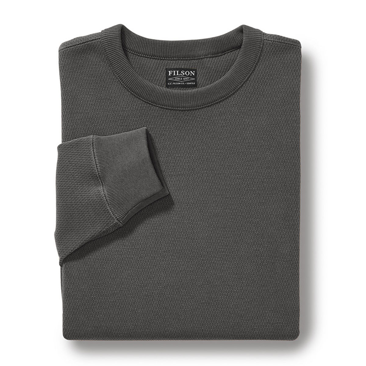 Filson Waffle Knit Thermal Crew Charcoal, ein idealer Baselayer für kalte Wetterbedingungen