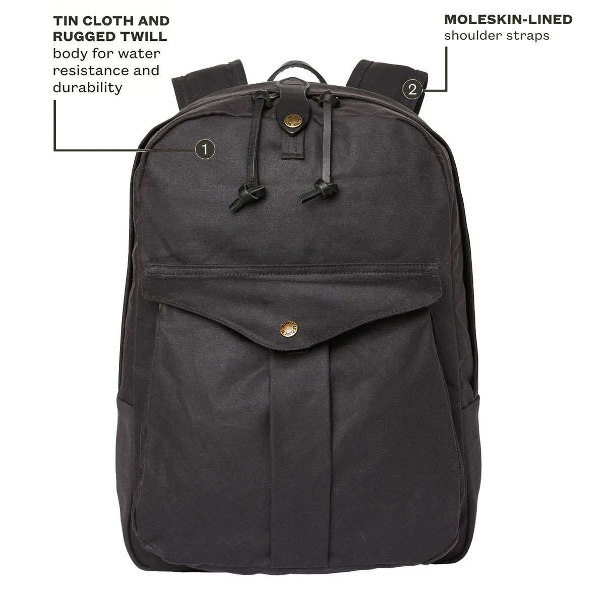 Filson Journeyman Backpack Cinder, hergestellt aus Tin Cloth und Rugged Twill Canvas für Wasserdichtigkeit und Haltbarkeit