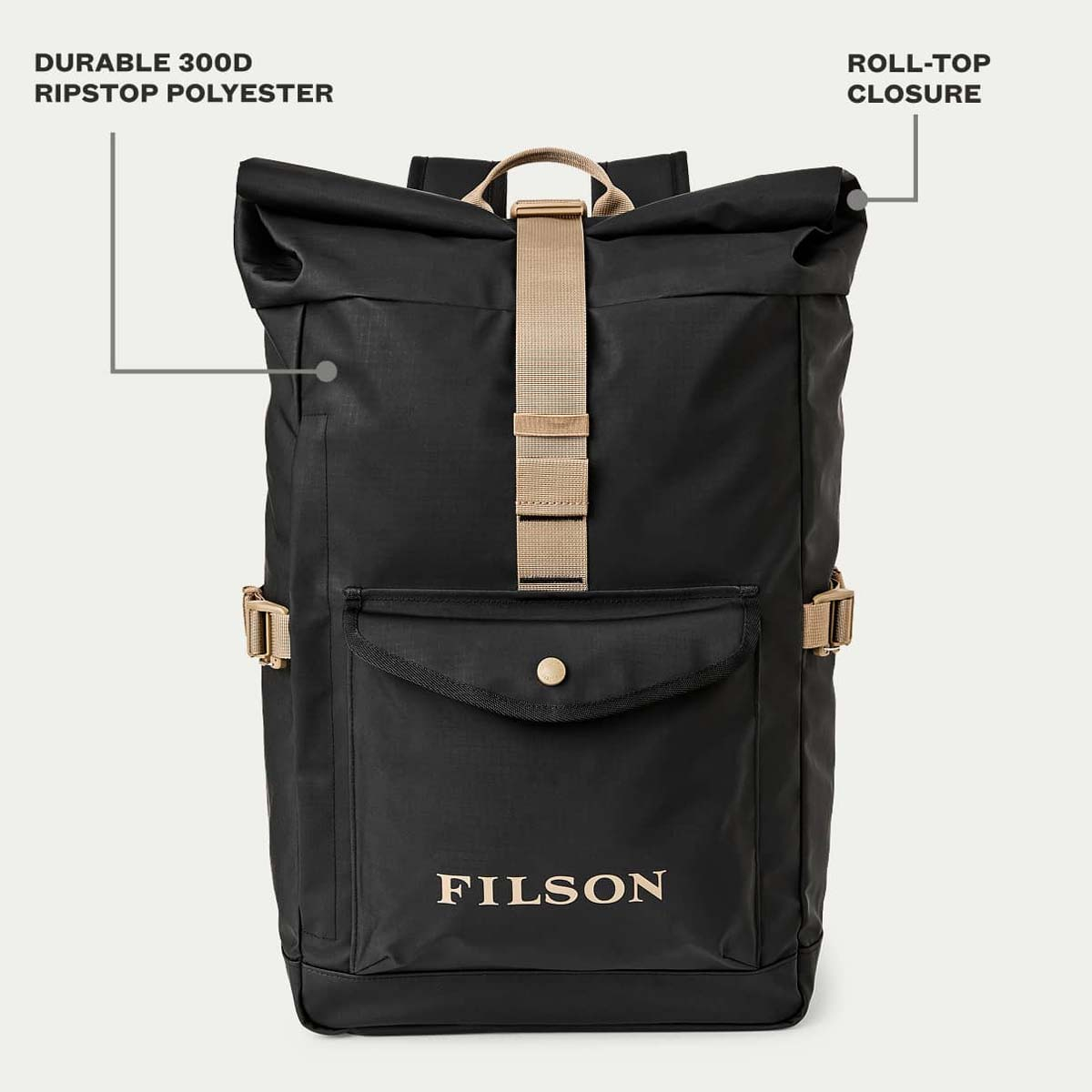 Filson All-Weather Backpack Black/Covert, Features erklärt Vorderseite