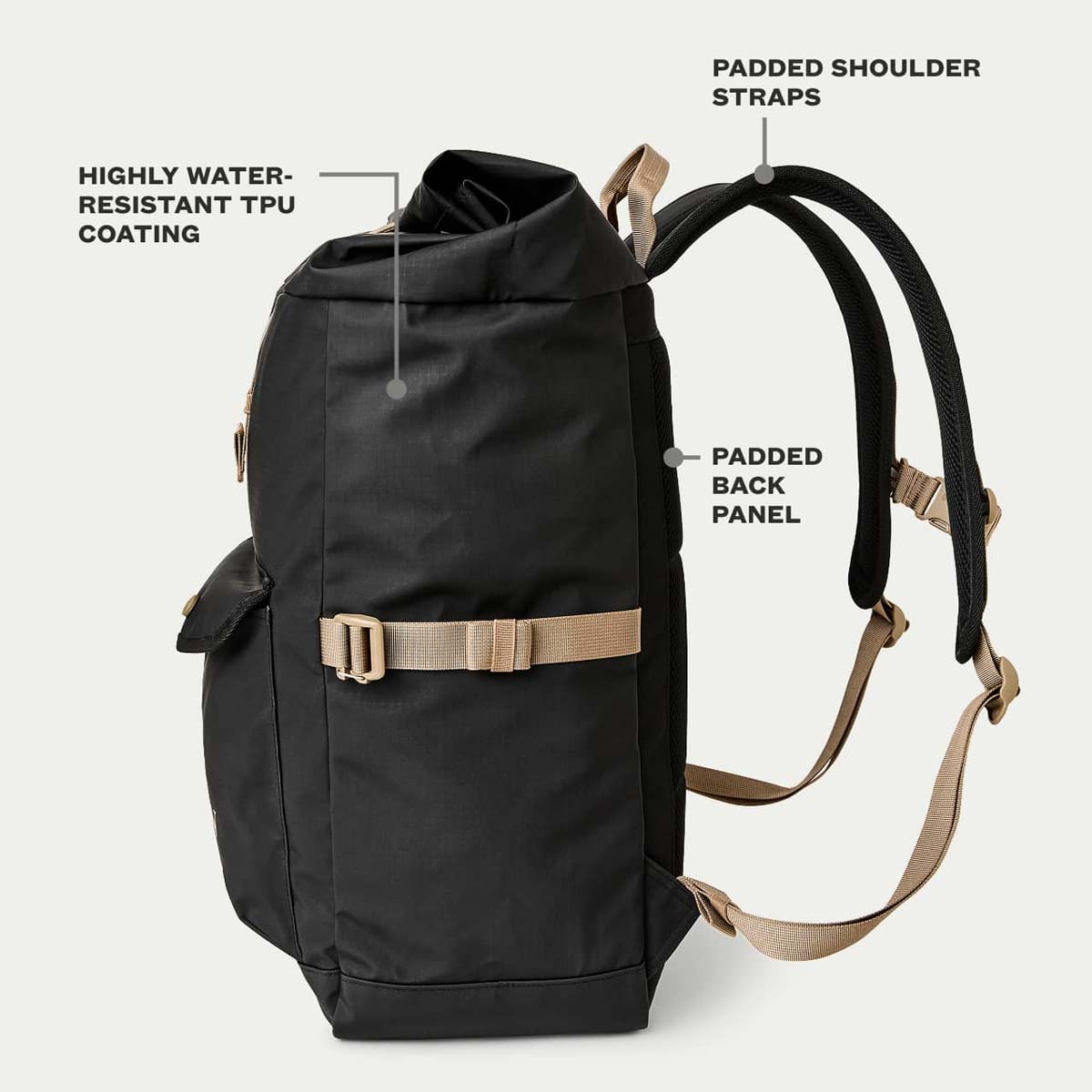 Filson All-Weather Backpack Black/Covert, Features erklärt Seite