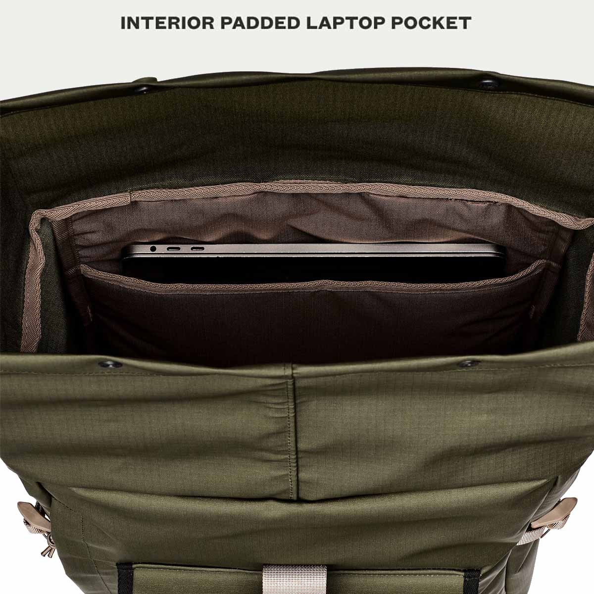Filson Scout Backpack Olive/Black/Covert, Features erklärt im Inneren der Tasche