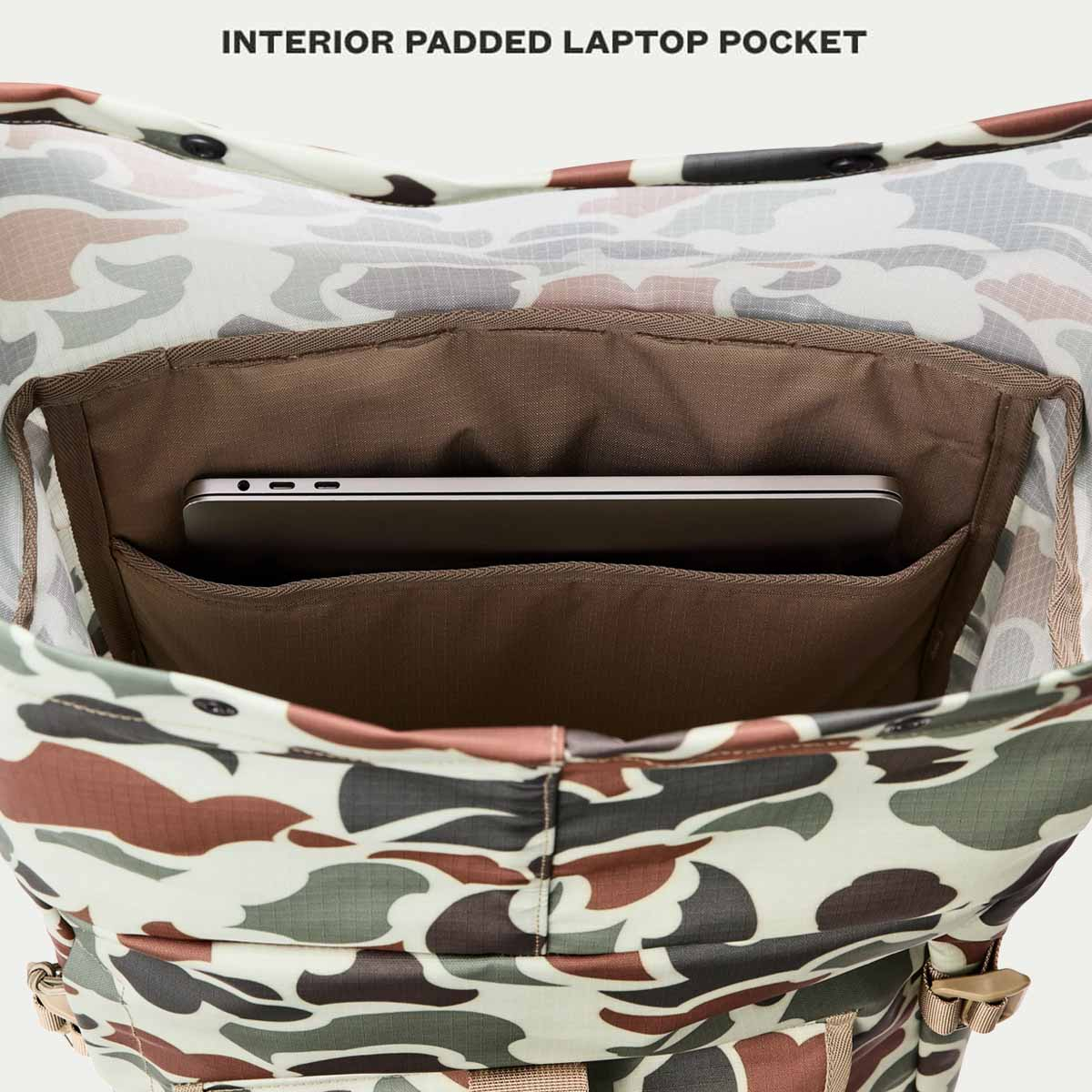 Filson All-Weather Backpack Shrub Camo/Canteen/Covert, Features erklärt im Inneren der Tasche