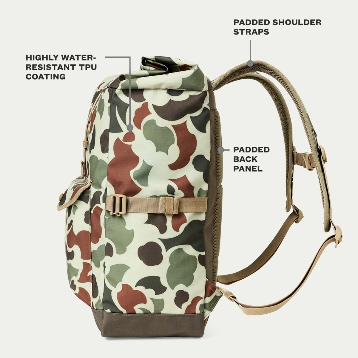 Filson All-Weather Backpack Shrub Camo/Canteen/Covert, Features erklärt Seite