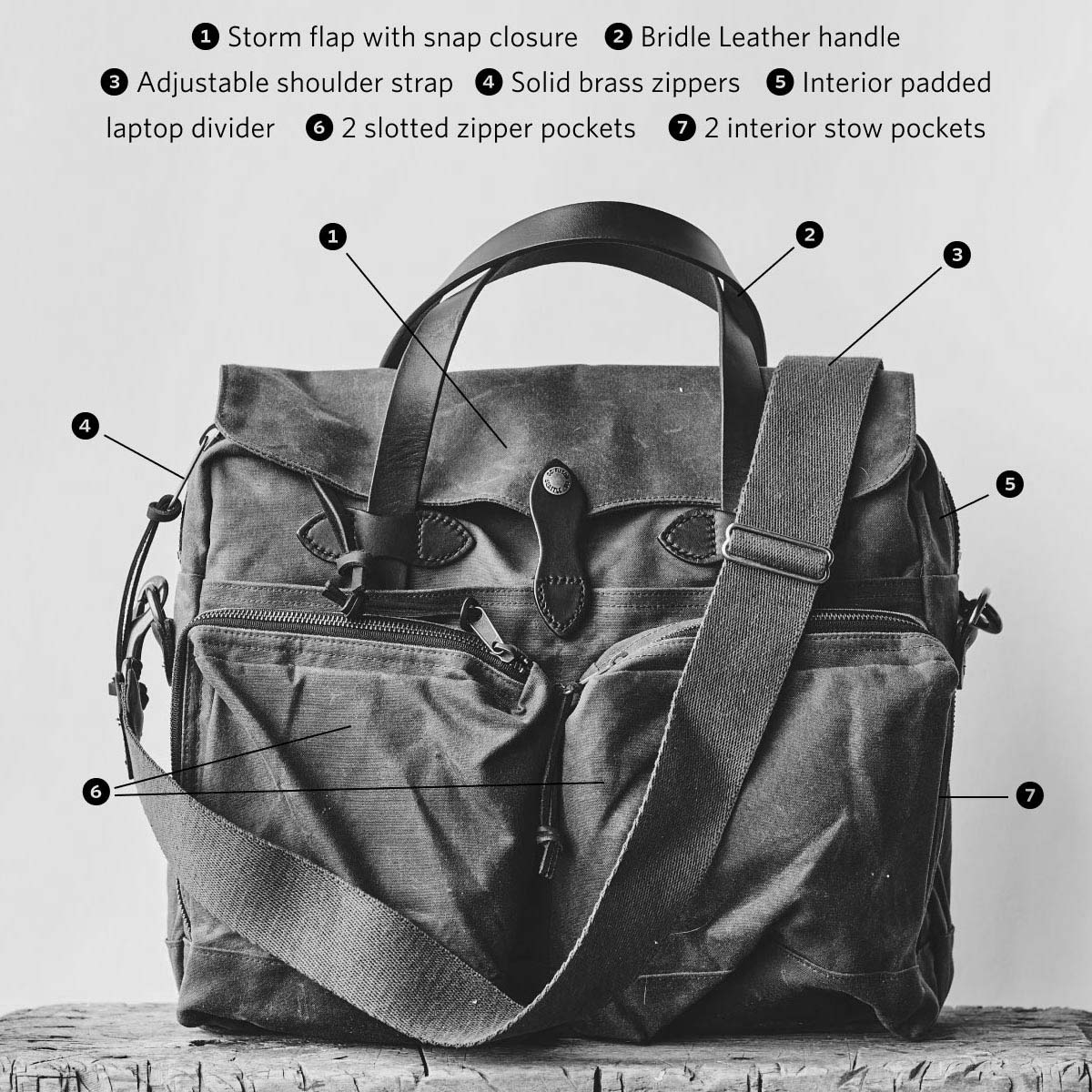 Filson 24 Hour Tin Briefcase Dark Tan, briefcase-features