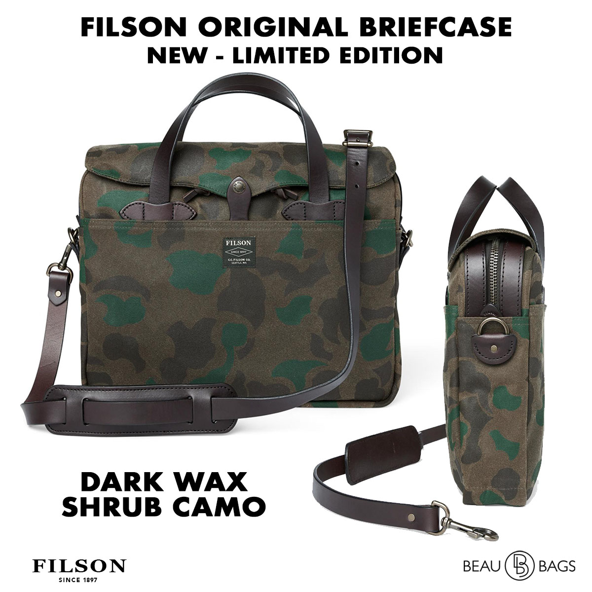 Filson Waxed Rugged Twill Original Briefcase 20226928-Dark Wax Shrub Camo, limitierte Camo Auflage