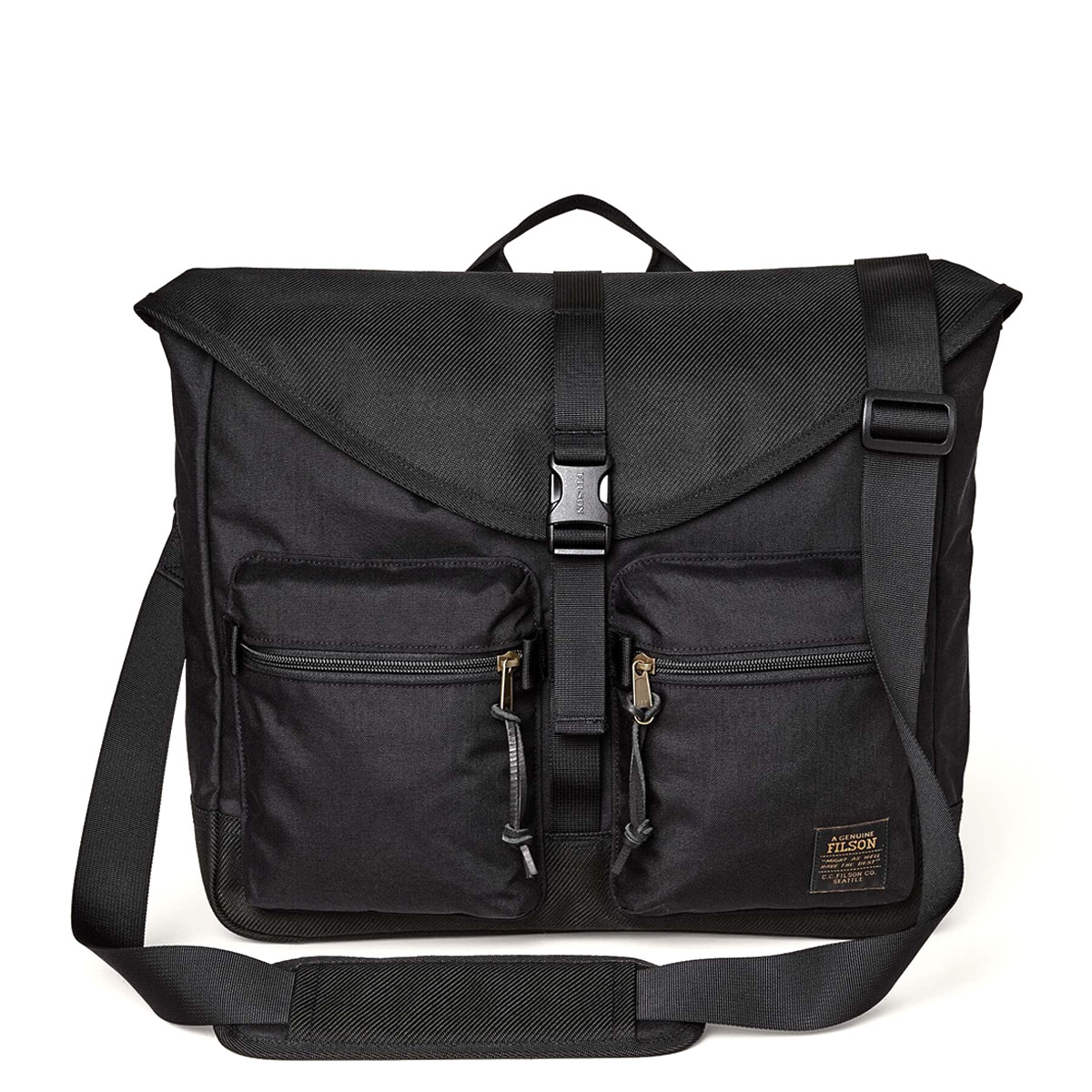 Filson Surveyor Messenger Bag Black, strapazierfähige und vielseitige Umhängetasche, die auch starker Beanspruchung standhält