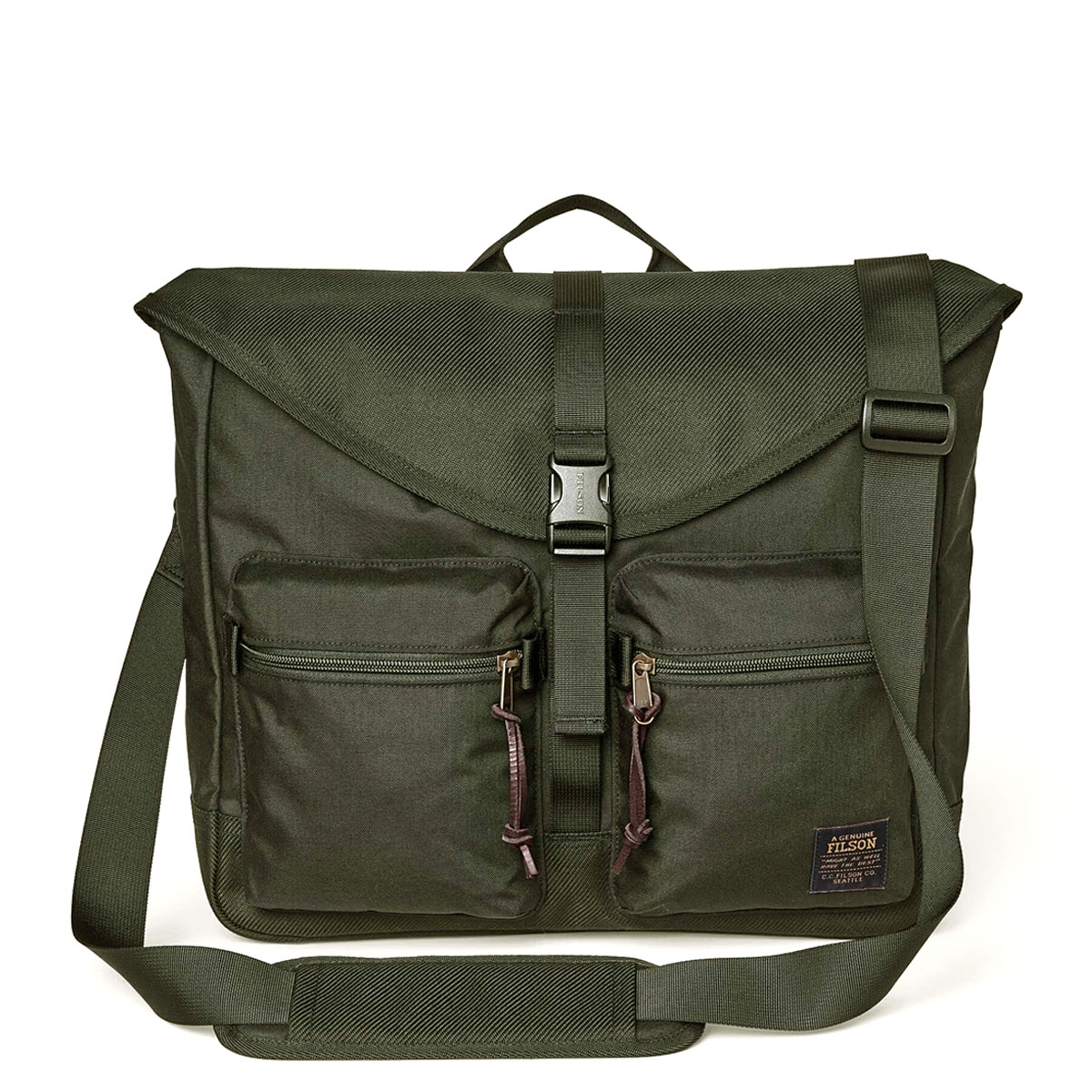 Filson Surveyor Messenger Bag Service Green, strapazierfähige und vielseitige Umhängetasche, die auch starker Beanspruchung standhält