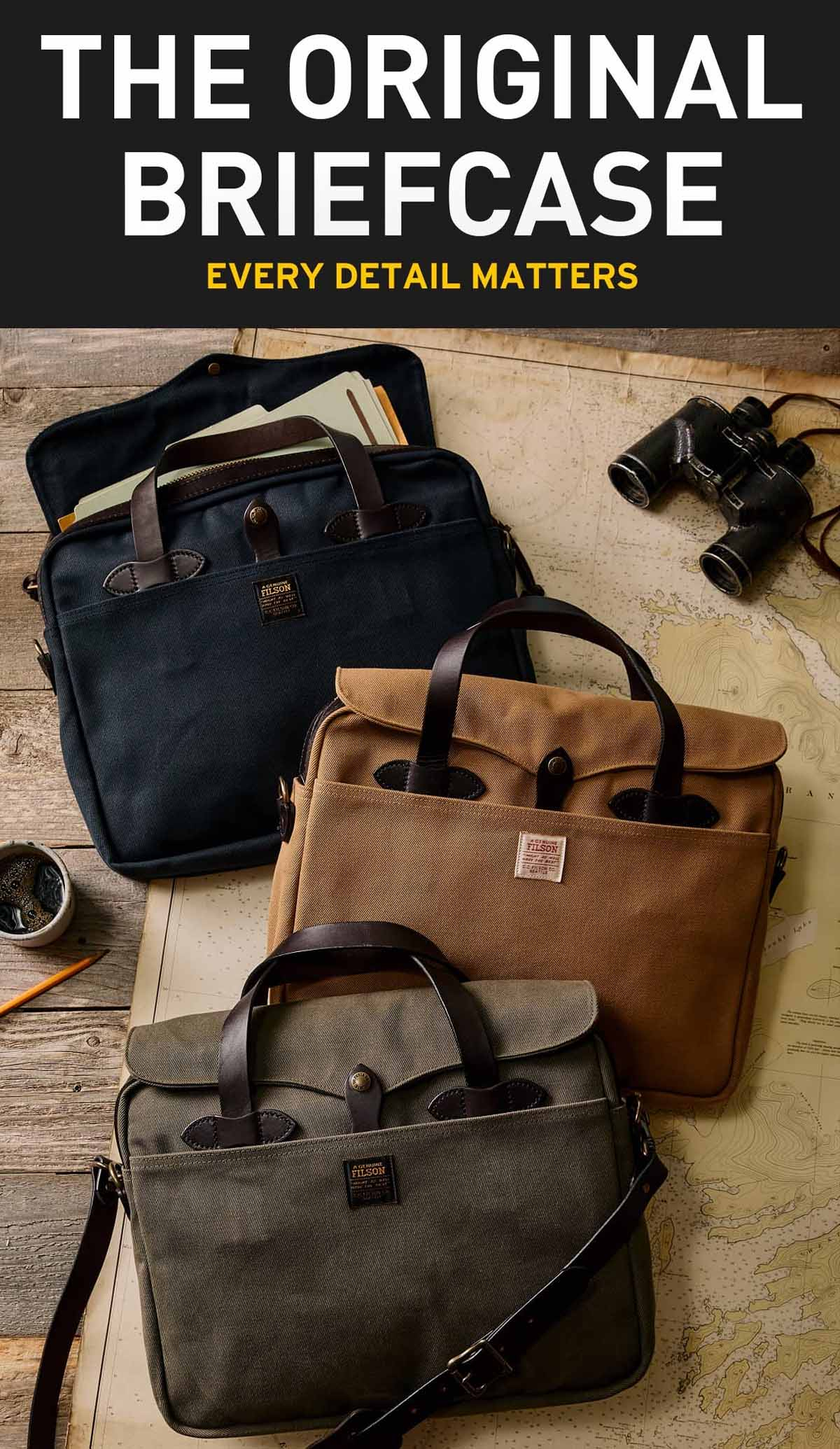 Filson Original Briefcase Navy, Tan und OtterGreen Filson Original Briefcase Navy, Tan und OtterGreen