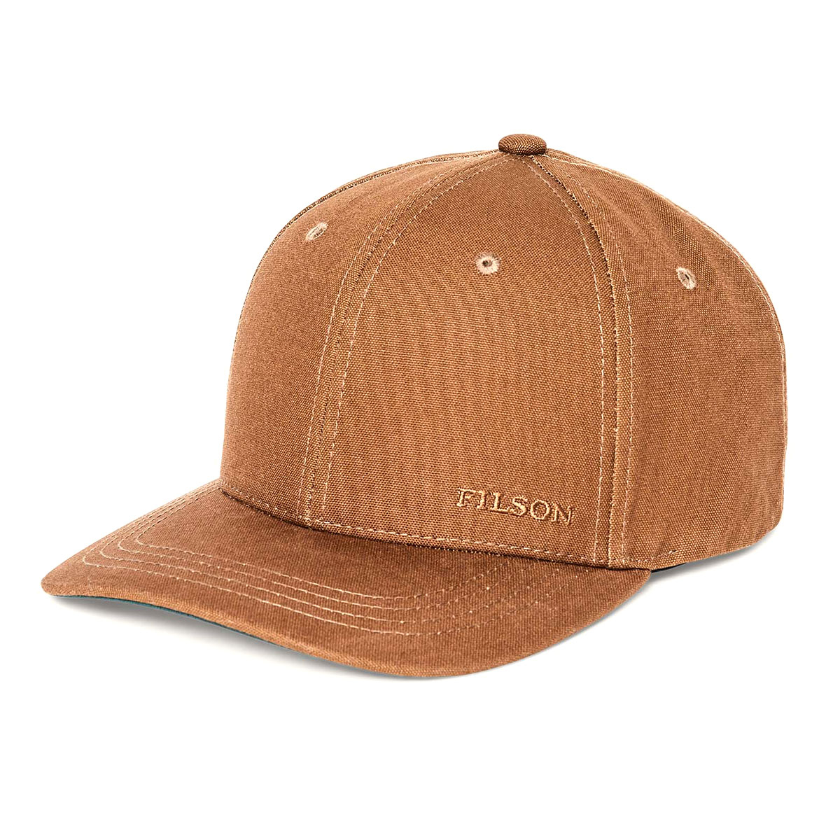 Filson Dry Tin Logger Cap Whiskey, eine klassische Kappe im Trucker-Stil aus robustem Canvas Tin Cloth