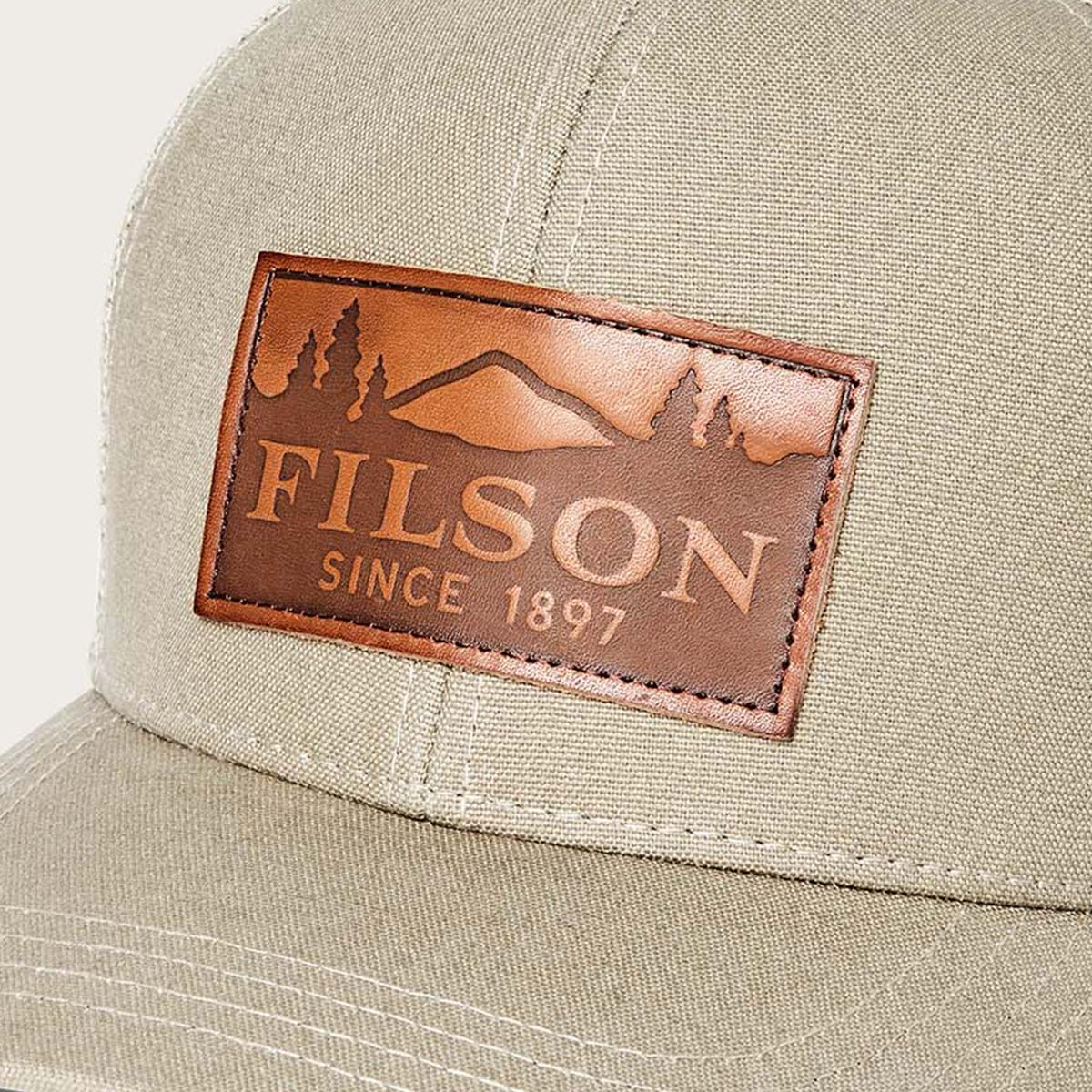 Filson Dry Tin Logger Mesh Cap Gray Khaki, strapazierfähige Kappe aus ikonischem Dry Tin Cloth