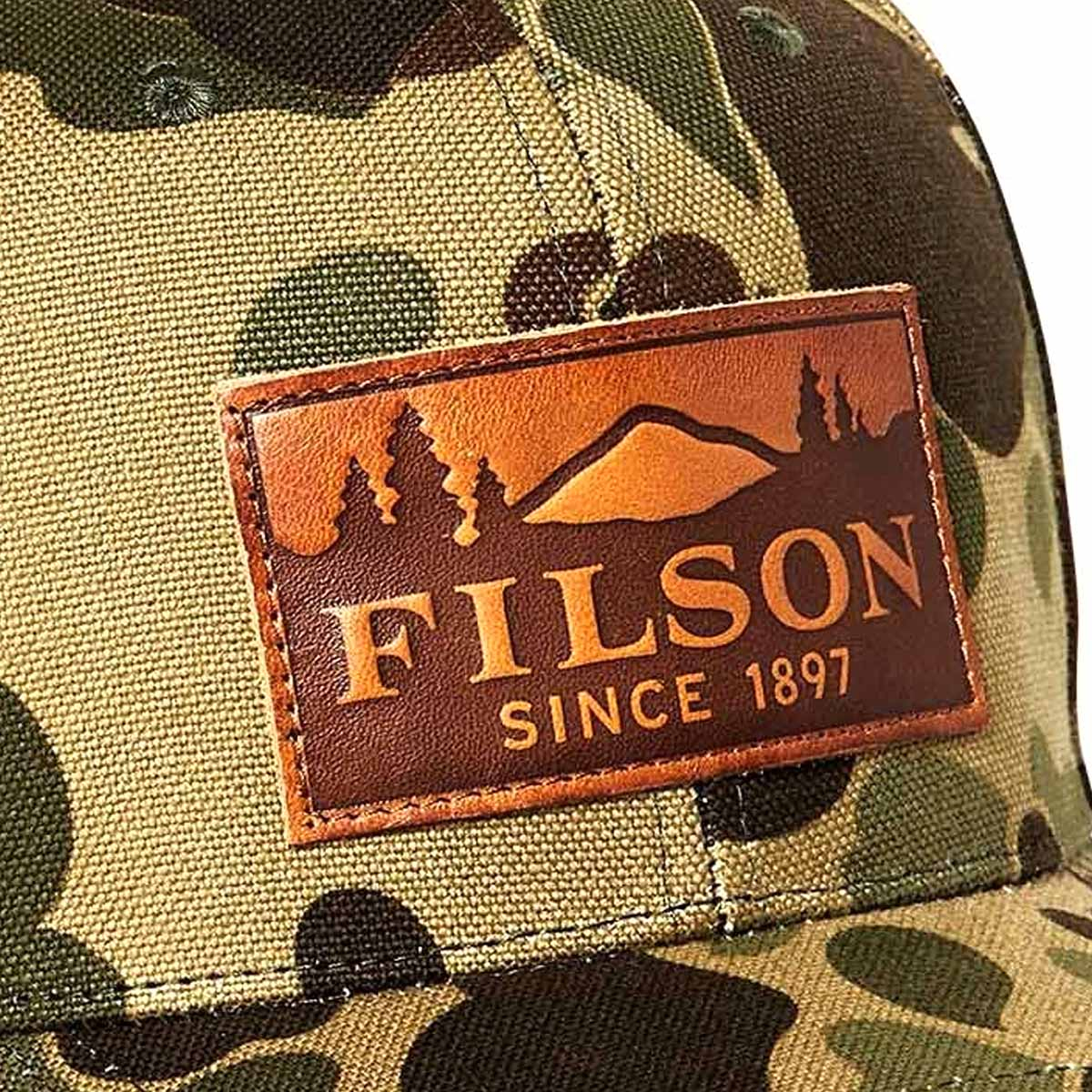 Filson Logger Cap Light Shrub Camo/Scenic, klassische 6-Panel Kappe, die vor Witterungseinflüssen schützt