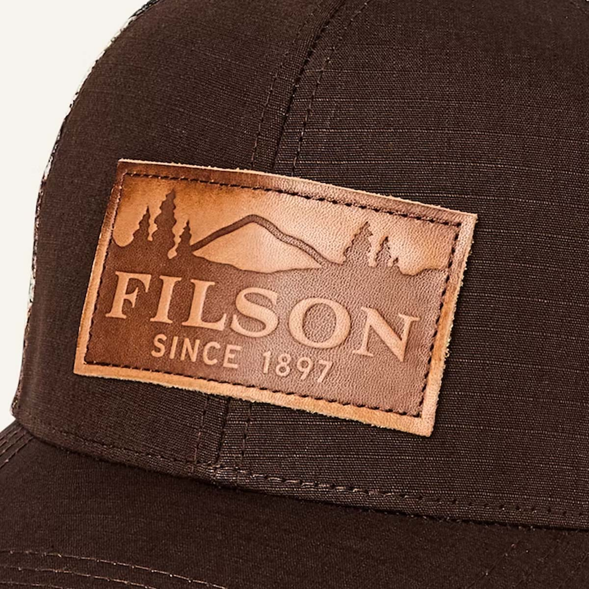 Filson Logger Mesh Cap Brown Camo/Scenic, atmungsaktive Kappe aus strapazierfähigem, mittelschwerem 100% Baumwoll-Ripstop