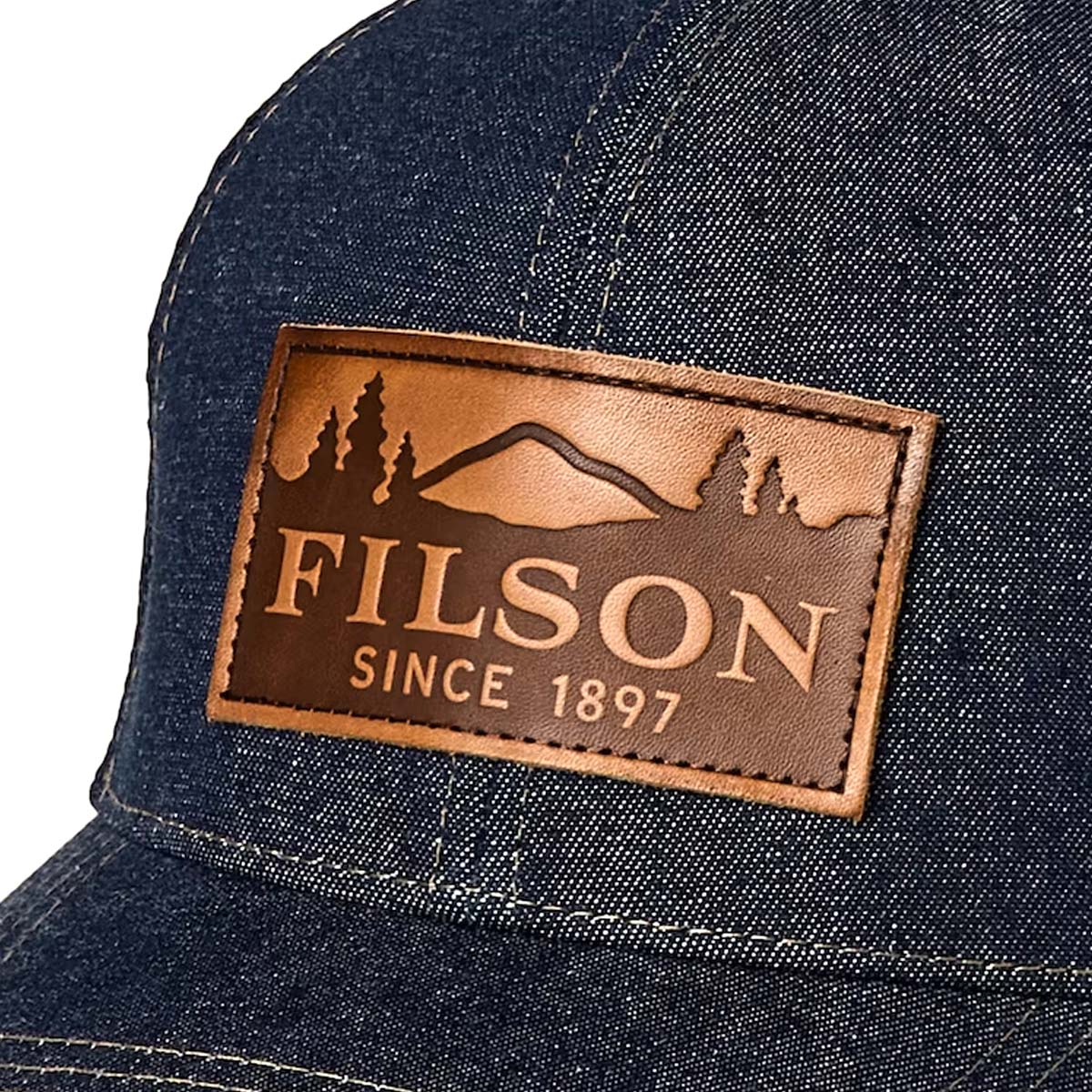 Filson Logger Mesh Cap Dark Indigo/Scenic, atmungsaktive Kappe aus strapazierfähigem, mittelschwerem 100% Baumwoll-Denim