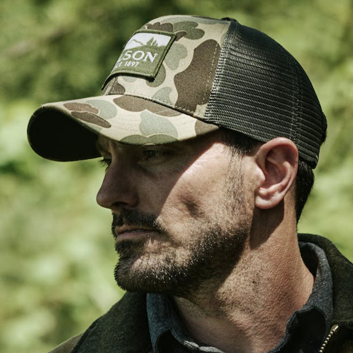 Filson Mesh Logger Cap Camo Scenic, durable cap with breathable sun protection