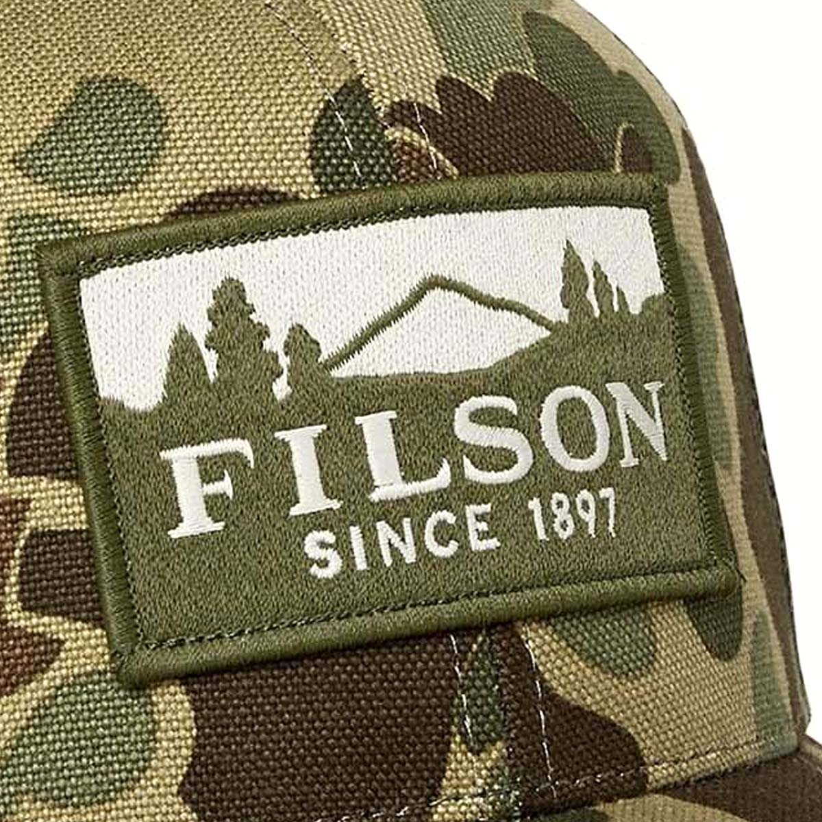 Filson Mesh Logger Cap Camo Scenic, Robustes 6 Panel Logger Cap mit Mesh Panels für optimale Belüftung