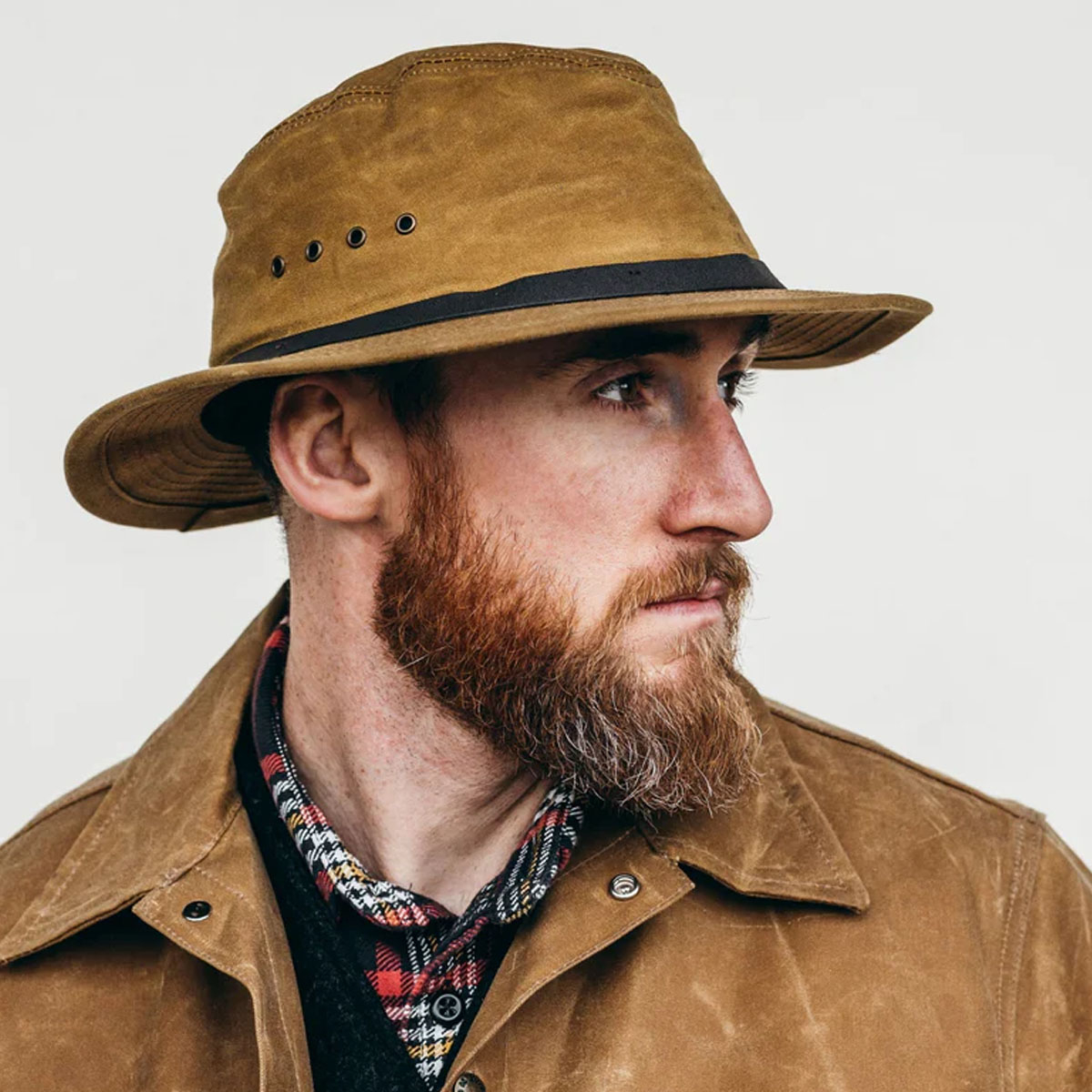Filson Tin Cloth Packer Hat Dark Tan, schützt Sie vor den Elementen