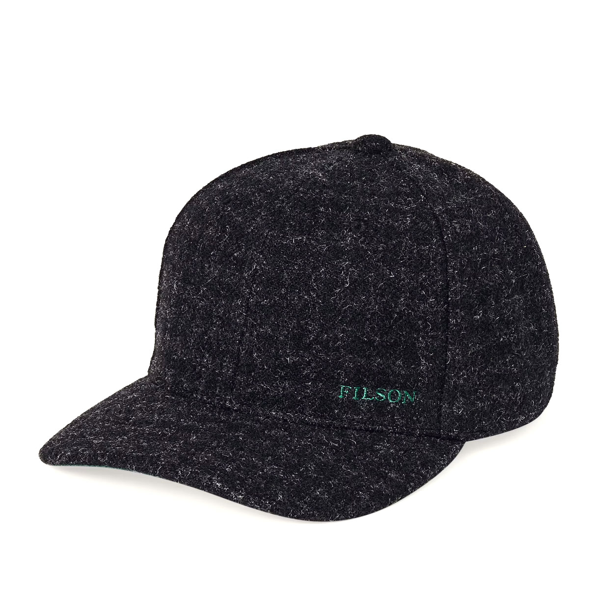 Filson Wool Logger Cap Black Marl Heather Check, warme und atmungsaktive Kappe aus wetterfester Mackinaw Wool