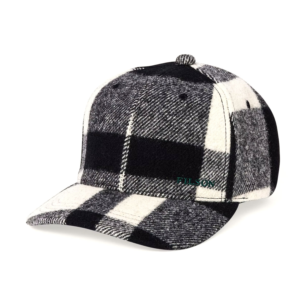 Filson Wool Logger Cap Natural/Black Heritage Plaid, warme und atmungsaktive Kappe aus wetterfester Mackinaw Wool